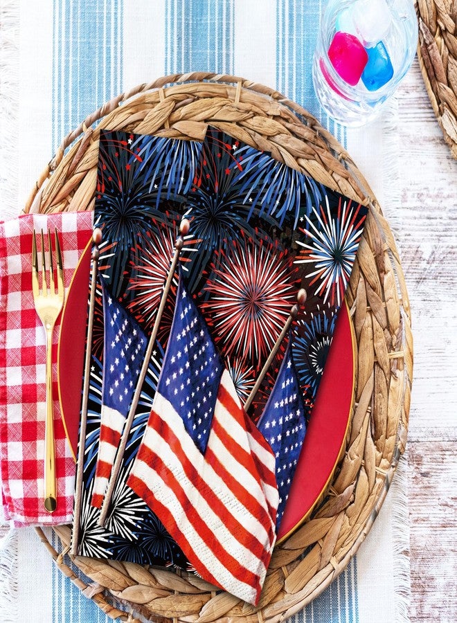 Whaline 100Pcs Patriotic Guest Napkins Fireworks American Flag Disposable Napkins 4th of July Dinner Hand Napkin Towel for Independence Day Memorial Day Party Supplies - Image 5